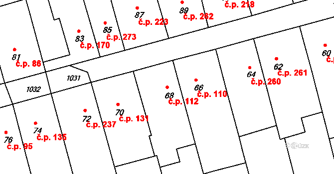 Hrušky 112 na parcele st. 68 v KÚ Hrušky u Brna, Katastrální mapa