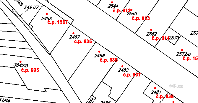 Hluk 836 na parcele st. 2486 v KÚ Hluk, Katastrální mapa