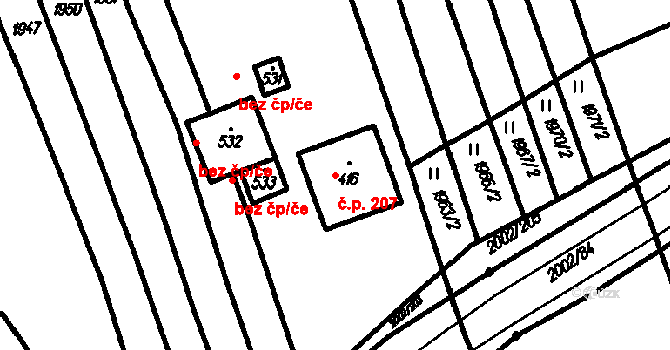 Lopeník 207 na parcele st. 416 v KÚ Lopeník, Katastrální mapa