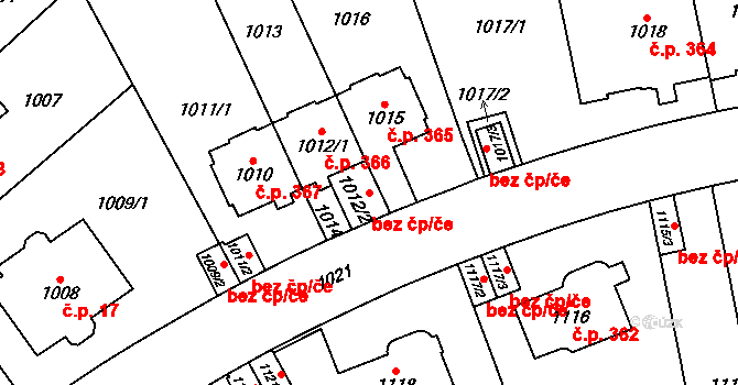 Brno 48540111 na parcele st. 1012/2 v KÚ Stránice, Katastrální mapa