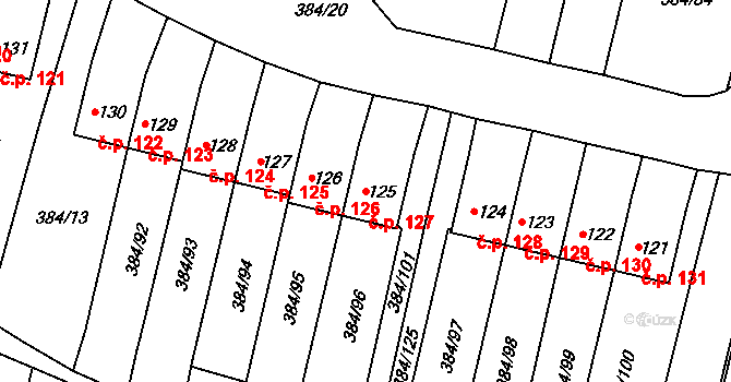 Patokryje 127 na parcele st. 125 v KÚ Patokryje, Katastrální mapa