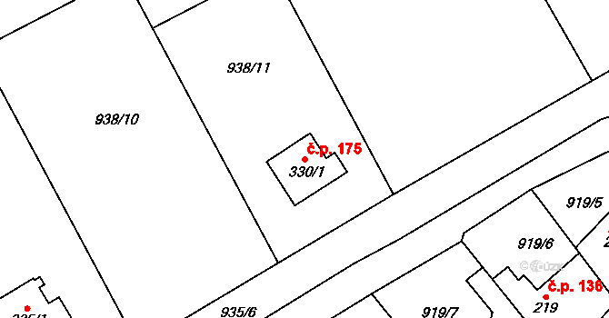 Hrozňatov 175, Cheb na parcele st. 330/1 v KÚ Starý Hrozňatov, Katastrální mapa
