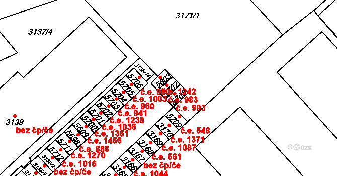 Chomutov 983 na parcele st. 5707 v KÚ Chomutov I, Katastrální mapa