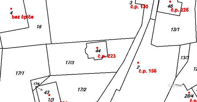 Moravská Huzová 223, Štěpánov na parcele st. 44 v KÚ Stádlo, Katastrální mapa