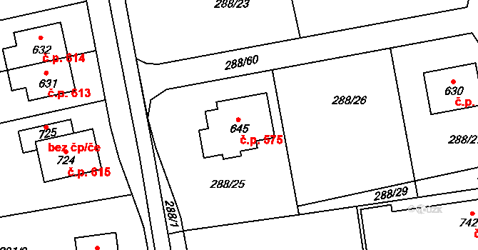 Vysoká nad Labem 575 na parcele st. 645 v KÚ Vysoká nad Labem, Katastrální mapa