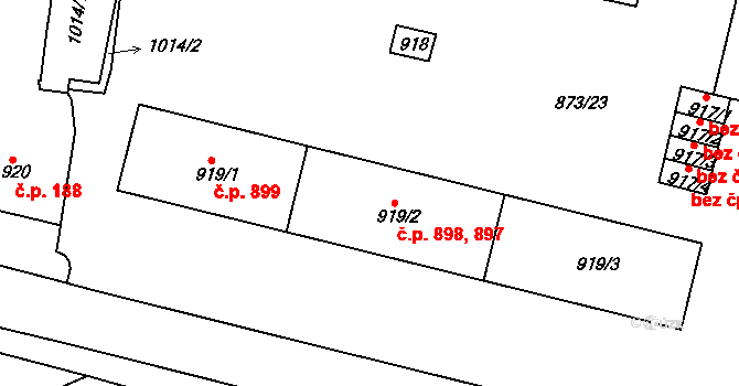 Nýřany 897,898 na parcele st. 919/2 v KÚ Nýřany, Katastrální mapa
