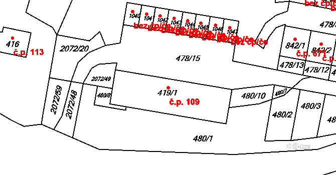 Králíky 109 na parcele st. 419/1 v KÚ Králíky, Katastrální mapa