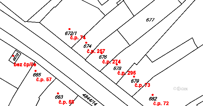 Choceňské Předměstí 274, Vysoké Mýto na parcele st. 676 v KÚ Vysoké Mýto, Katastrální mapa