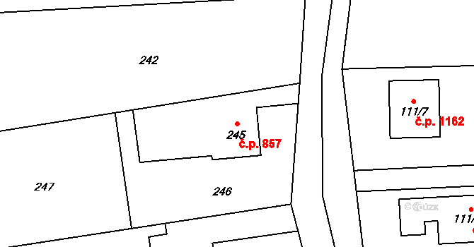 Stonava 857 na parcele st. 245 v KÚ Stonava, Katastrální mapa