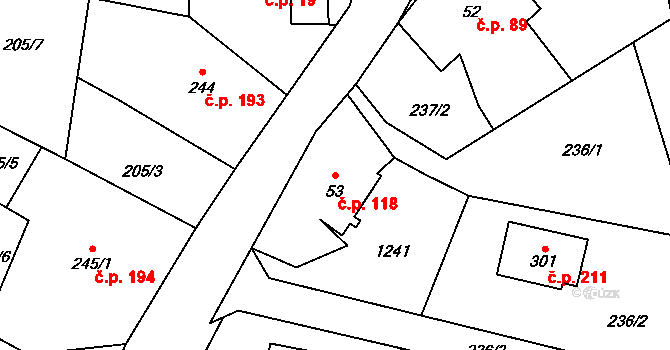 Bohdíkov 118 na parcele st. 53 v KÚ Dolní Bohdíkov, Katastrální mapa