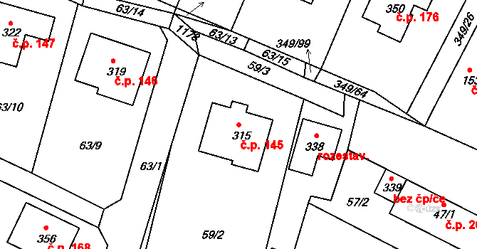 Jestřabí Lhota 145 na parcele st. 315 v KÚ Jestřabí Lhota, Katastrální mapa