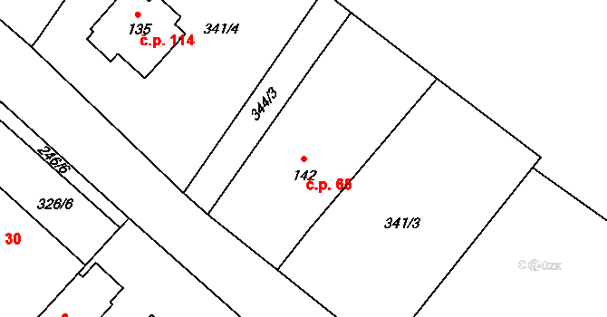 Konětopy 65 na parcele st. 142 v KÚ Konětopy, Katastrální mapa