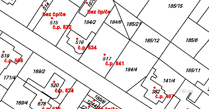 Neratovice 541 na parcele st. 517 v KÚ Neratovice, Katastrální mapa