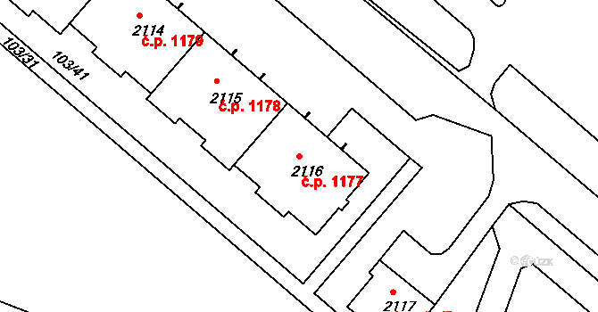 Neratovice 1177 na parcele st. 2116 v KÚ Neratovice, Katastrální mapa