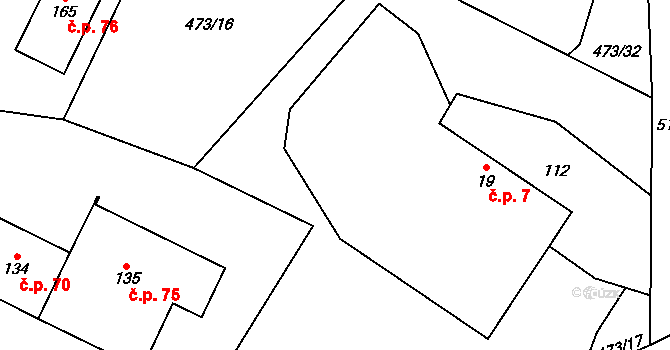 Dlouhá Lhota 7 na parcele st. 19 v KÚ Dlouhá Lhota u Tábora, Katastrální mapa