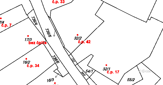 Krtov 42 na parcele st. 32/2 v KÚ Krtov, Katastrální mapa