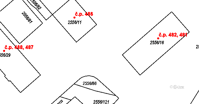 Veselí nad Lužnicí I 485, Veselí nad Lužnicí na parcele st. 2556/10 v KÚ Veselí nad Lužnicí, Katastrální mapa