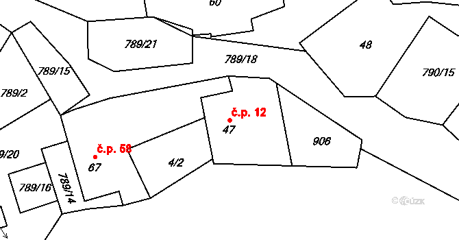 Vlkanov 12 na parcele st. 47 v KÚ Vlkanov u Nového Kramolína, Katastrální mapa