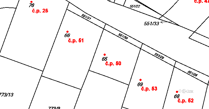 Kozlovice 50 na parcele st. 65 v KÚ Kozlovice u Nepomuka, Katastrální mapa