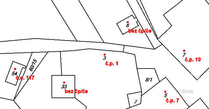 Chotětín 1, Zbiroh na parcele st. 3 v KÚ Chotětín, Katastrální mapa