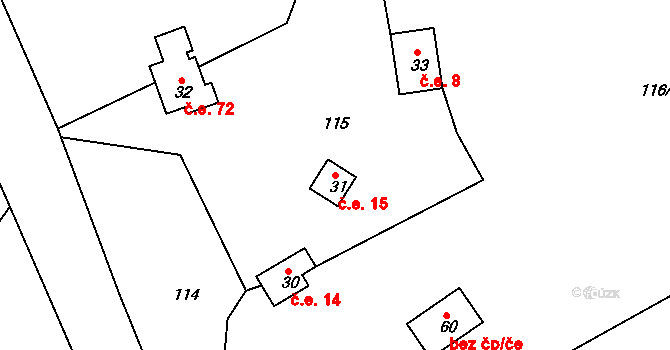Rudov 15, Míčov-Sušice na parcele st. 31 v KÚ Rudov, Katastrální mapa