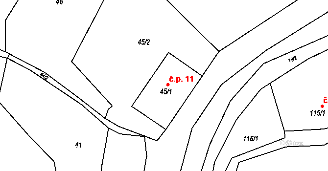Krabčice 11, Dolany na parcele st. 45/1 v KÚ Krabčice, Katastrální mapa