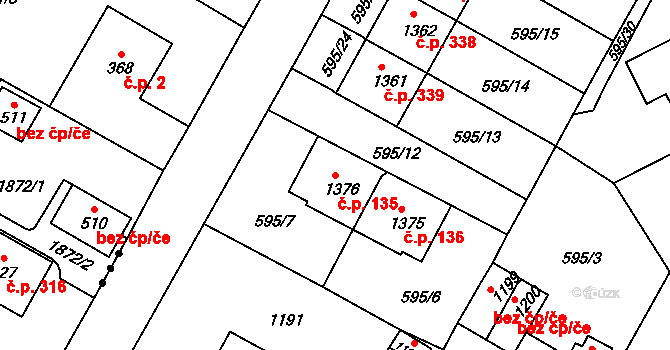 Broumov 135 na parcele st. 1376 v KÚ Broumov, Katastrální mapa