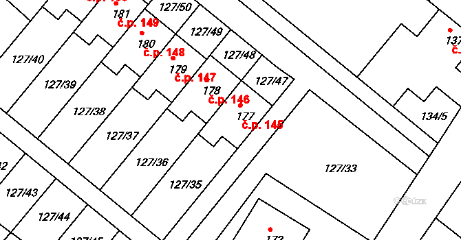 Hlavečník 145 na parcele st. 177 v KÚ Hlavečník, Katastrální mapa