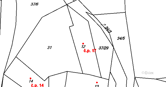 Drozdice 17, Pardubice na parcele st. 12 v KÚ Drozdice, Katastrální mapa