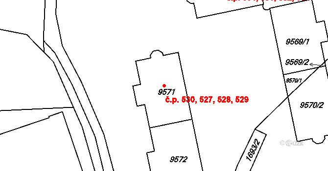 Polabiny 527,528,529,530, Pardubice na parcele st. 9571 v KÚ Pardubice, Katastrální mapa