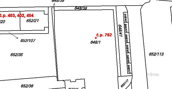 Letňany 762, Praha na parcele st. 648/1 v KÚ Letňany, Katastrální mapa