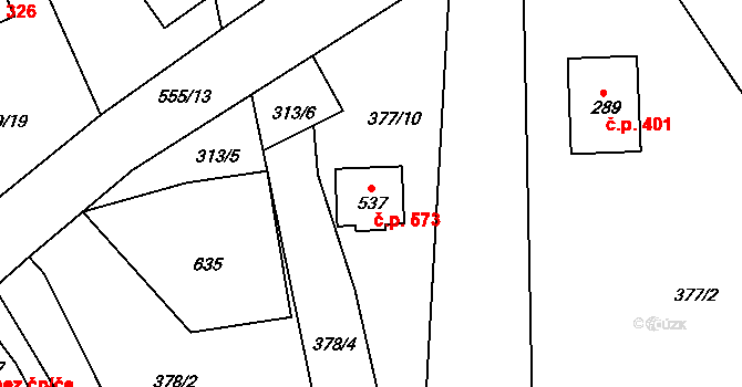 Lubina 573, Kopřivnice na parcele st. 537 v KÚ Drnholec nad Lubinou, Katastrální mapa