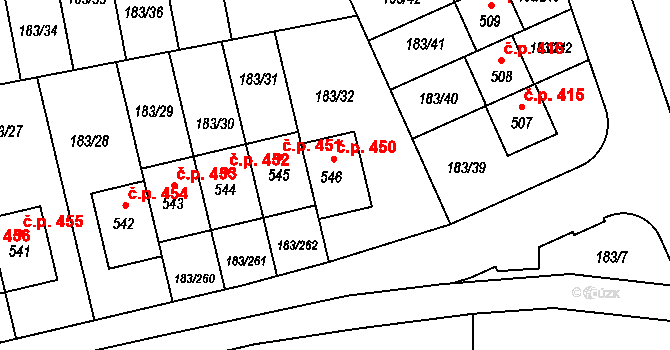 Postřižín 450 na parcele st. 546 v KÚ Postřižín, Katastrální mapa