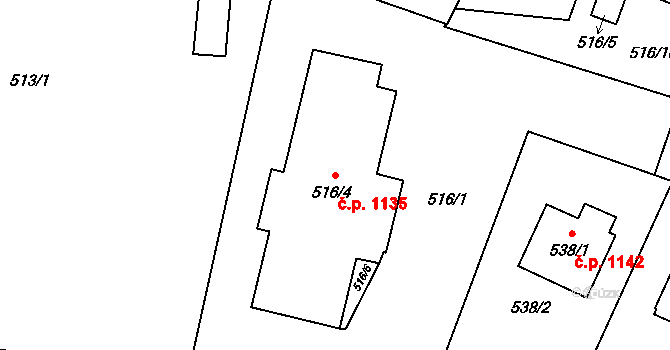 Mohelnice 1135 na parcele st. 516/4 v KÚ Mohelnice, Katastrální mapa