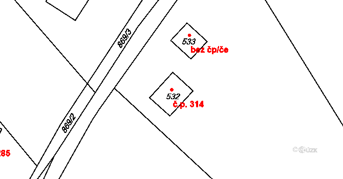 Provodov 314 na parcele st. 532 v KÚ Provodov na Moravě, Katastrální mapa