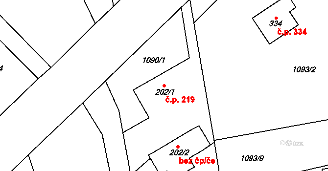 Libhošť 219 na parcele st. 202/1 v KÚ Libhošť, Katastrální mapa