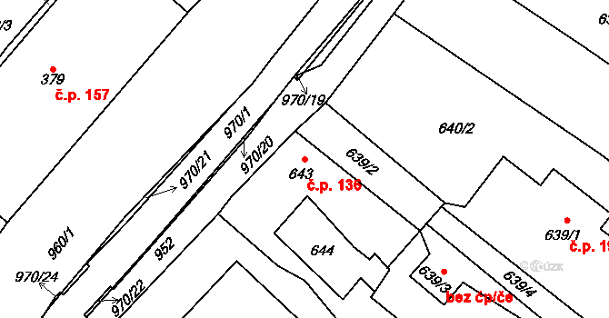 Loučka 136, Nový Jičín na parcele st. 643 v KÚ Loučka u Nového Jičína, Katastrální mapa