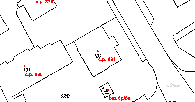 Kopřivnice 891 na parcele st. 103 v KÚ Kopřivnice, Katastrální mapa