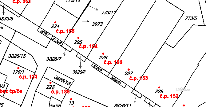 Řevničov 156 na parcele st. 226 v KÚ Řevničov, Katastrální mapa