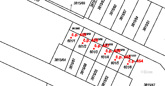 Řevničov 458 na parcele st. 601/2 v KÚ Řevničov, Katastrální mapa