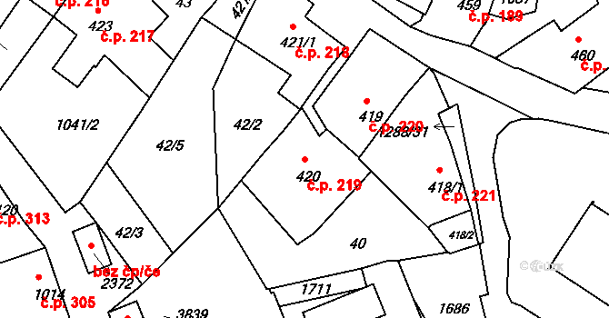 Plešivec 219, Český Krumlov na parcele st. 420 v KÚ Český Krumlov, Katastrální mapa