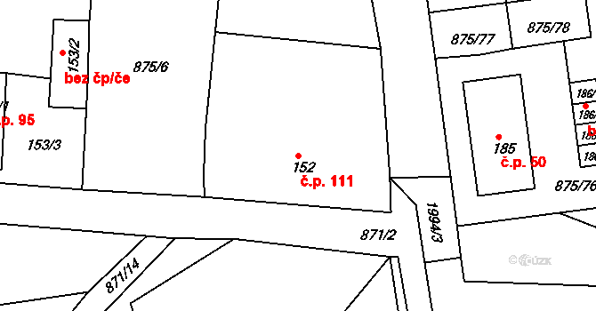 Častrov 111 na parcele st. 152 v KÚ Častrov, Katastrální mapa