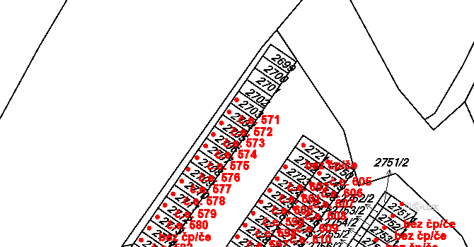 Humpolec 572 na parcele st. 2704 v KÚ Humpolec, Katastrální mapa