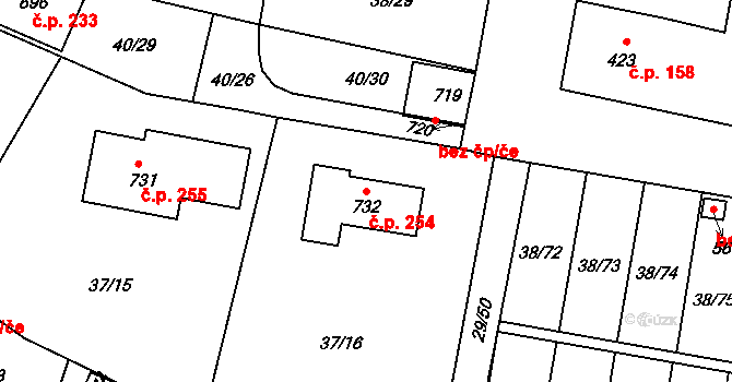 Nové Jesenčany 254, Pardubice na parcele st. 732 v KÚ Nové Jesenčany, Katastrální mapa