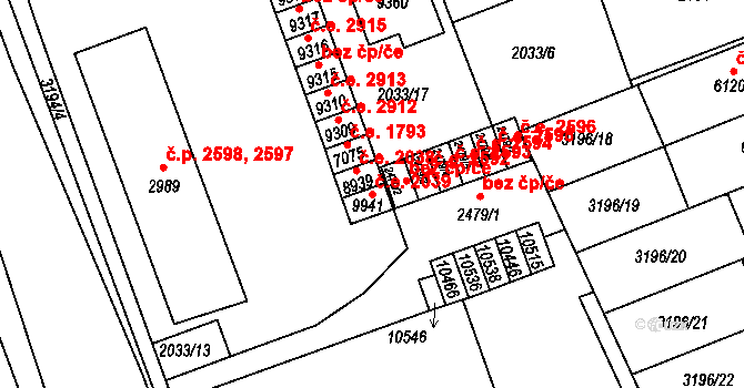 Hodonín 2039 na parcele st. 9941 v KÚ Hodonín, Katastrální mapa