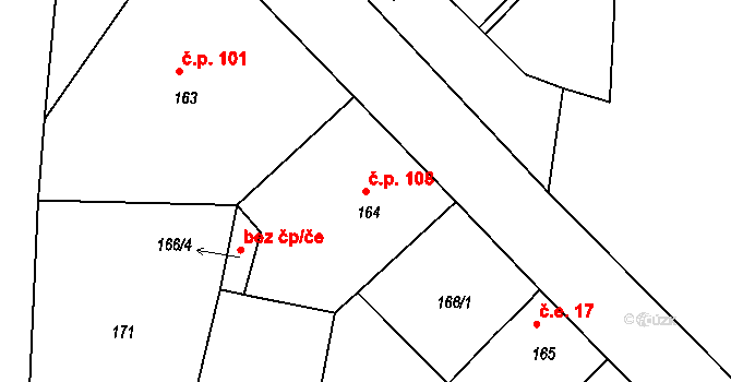 Široké Třebčice 108, Veliká Ves na parcele st. 164 v KÚ Veliká Ves, Katastrální mapa