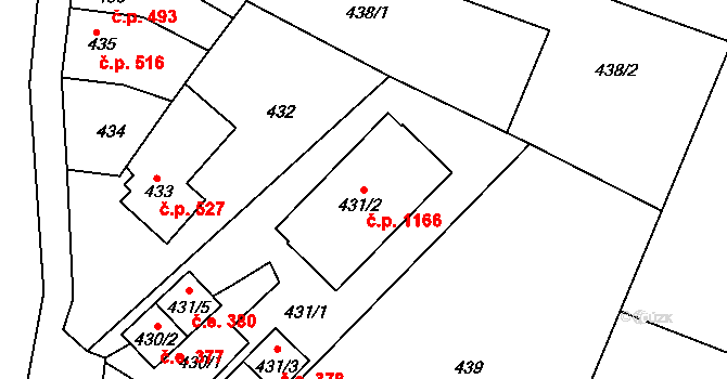 Modřice 1166 na parcele st. 431/2 v KÚ Modřice, Katastrální mapa