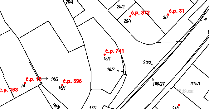 Vnorovy 741 na parcele st. 18/1 v KÚ Vnorovy, Katastrální mapa
