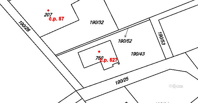 Horní Datyně 527, Vratimov na parcele st. 750 v KÚ Horní Datyně, Katastrální mapa