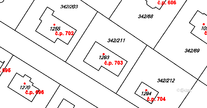 Ždírec nad Doubravou 703 na parcele st. 1293 v KÚ Ždírec nad Doubravou, Katastrální mapa